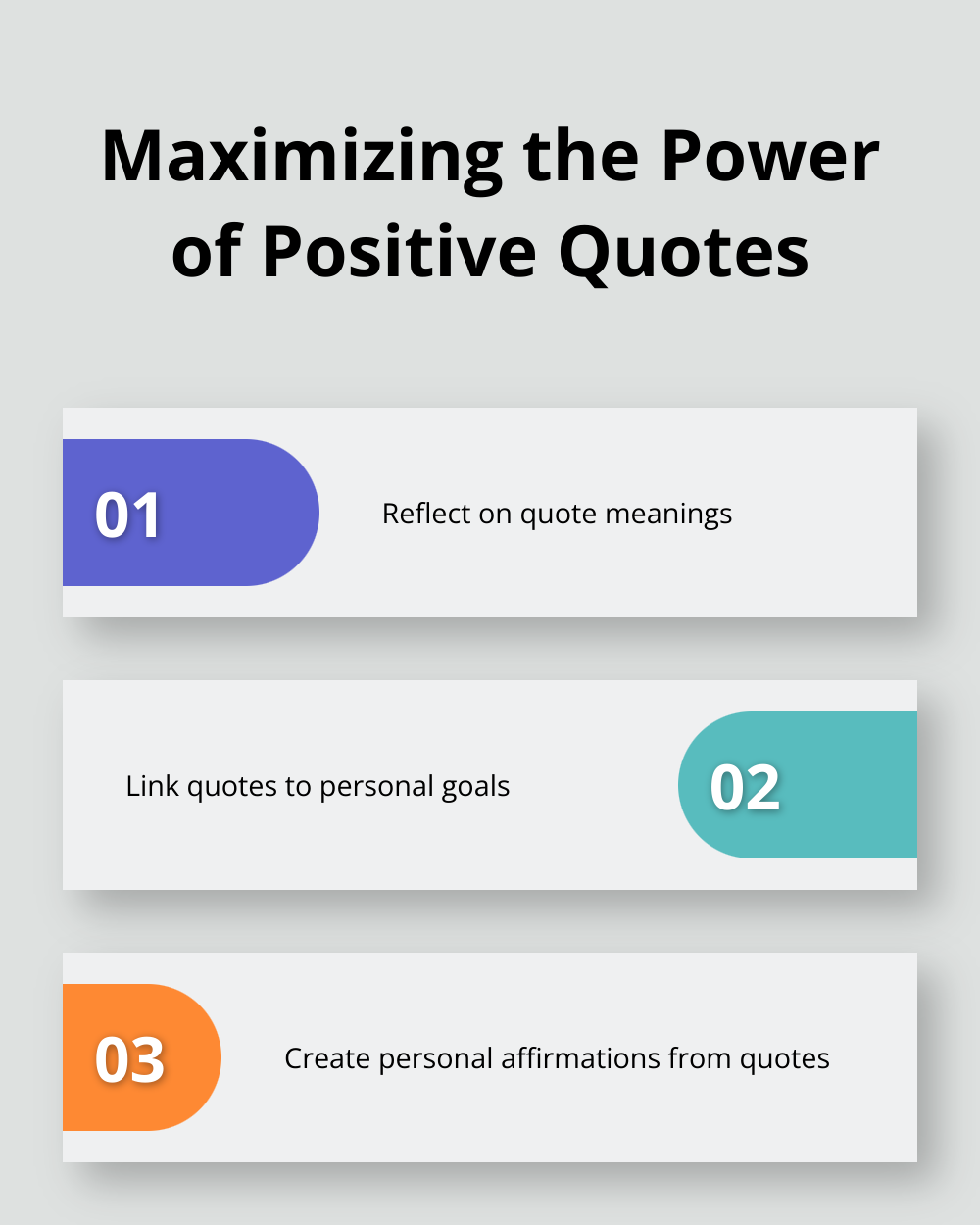 Chart showing three strategies to unlock the full potential of positive quotes: reflect on quote meanings, link quotes to personal goals, and create personal affirmations from quotes. - daily positive life quotes