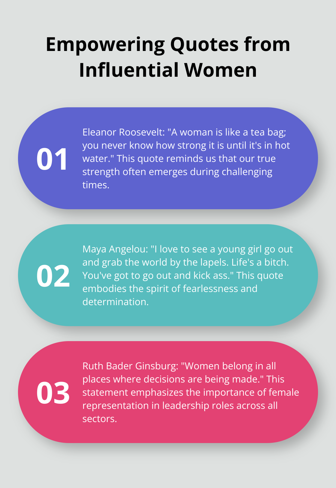 Chart displaying three inspirational quotes from influential women leaders