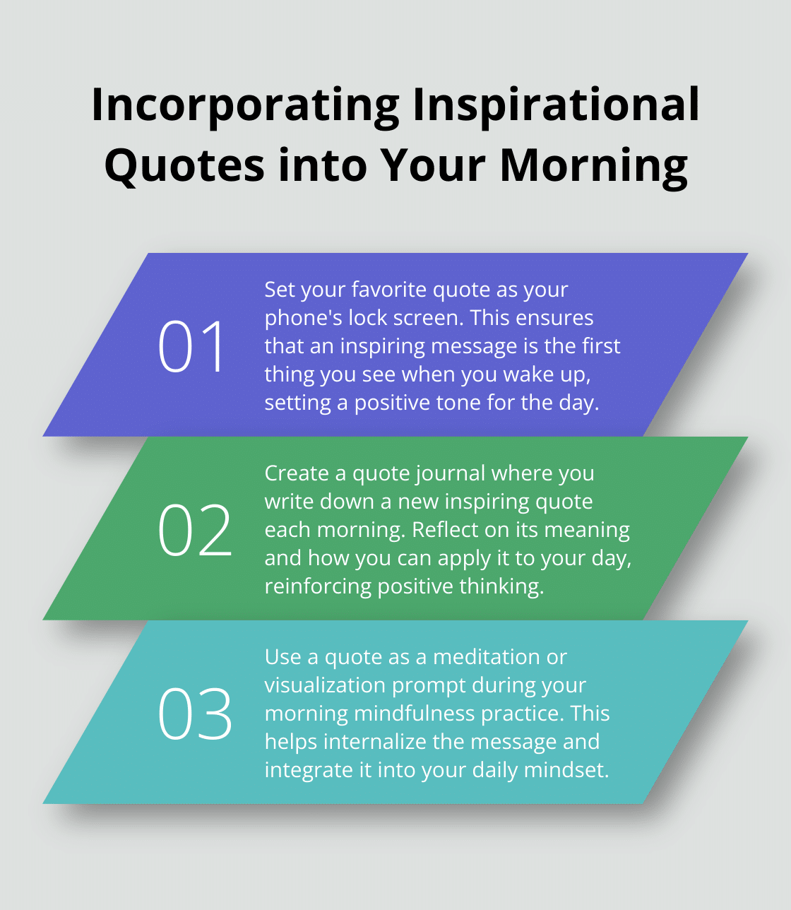 Ordered list chart showing three ways to incorporate inspirational quotes into your morning routine