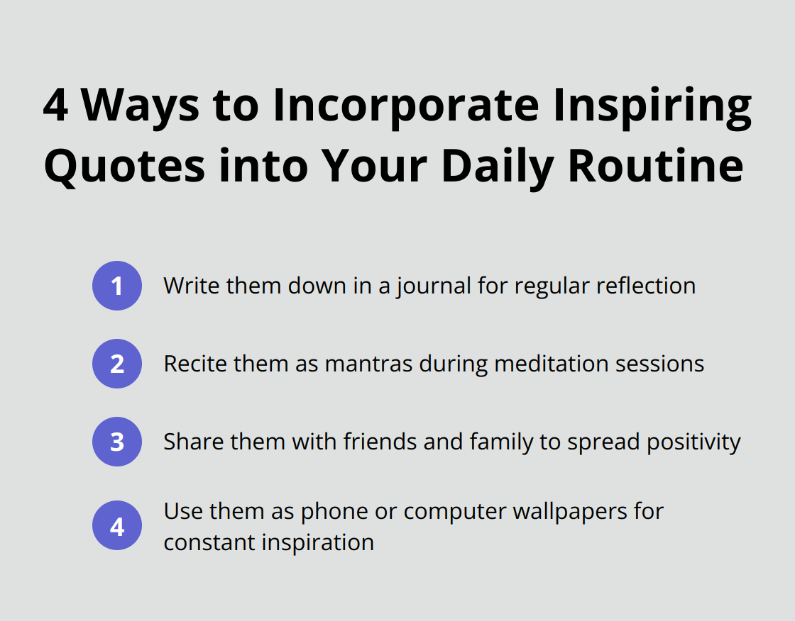 List of 4 practical ways to use inspiring quotes: journal writing, meditation mantras, sharing with others, and using as wallpapers - positive and good vibes quotes