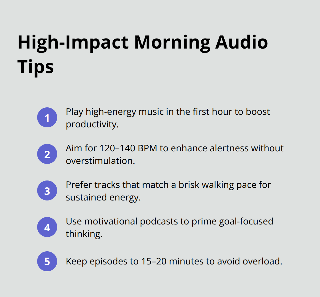 Compact list of evidence-based audio strategies to boost morning focus and productivity - good morning positivity