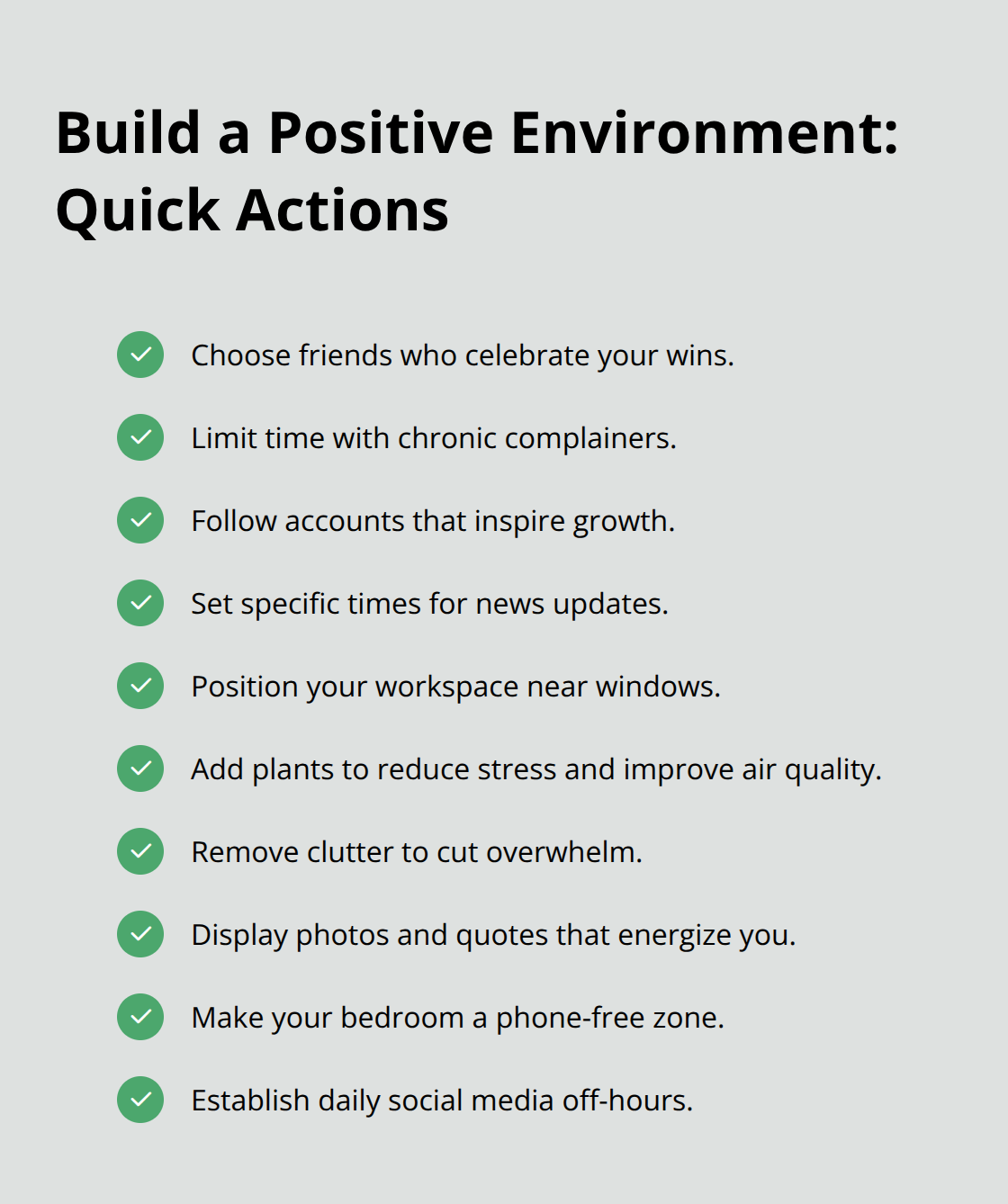 Checklist of steps to shape an optimistic environment - positivity and optimism