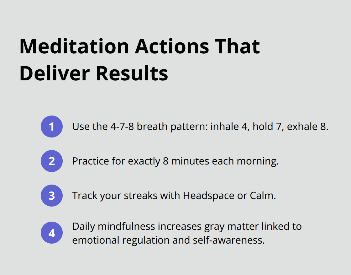 Compact list of actionable meditation steps and outcomes for daily practice. - the power of positivity