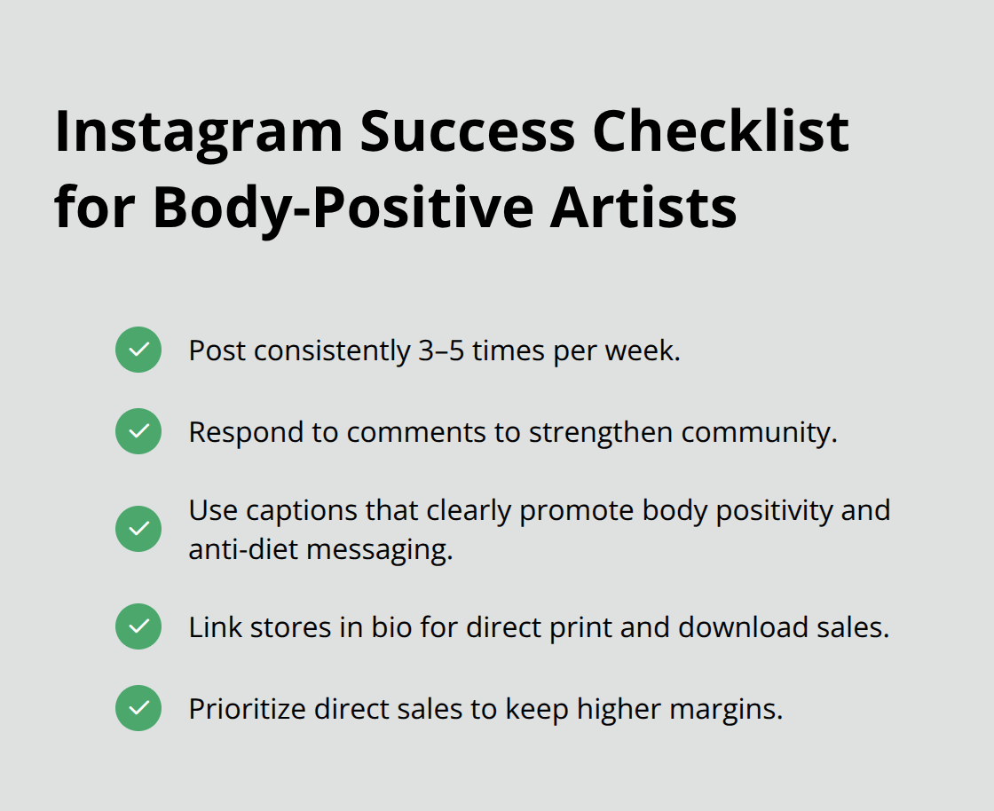 Checklist of actions that help U.S.-based body-positive artists grow and sell on Instagram. - body positivity artwork