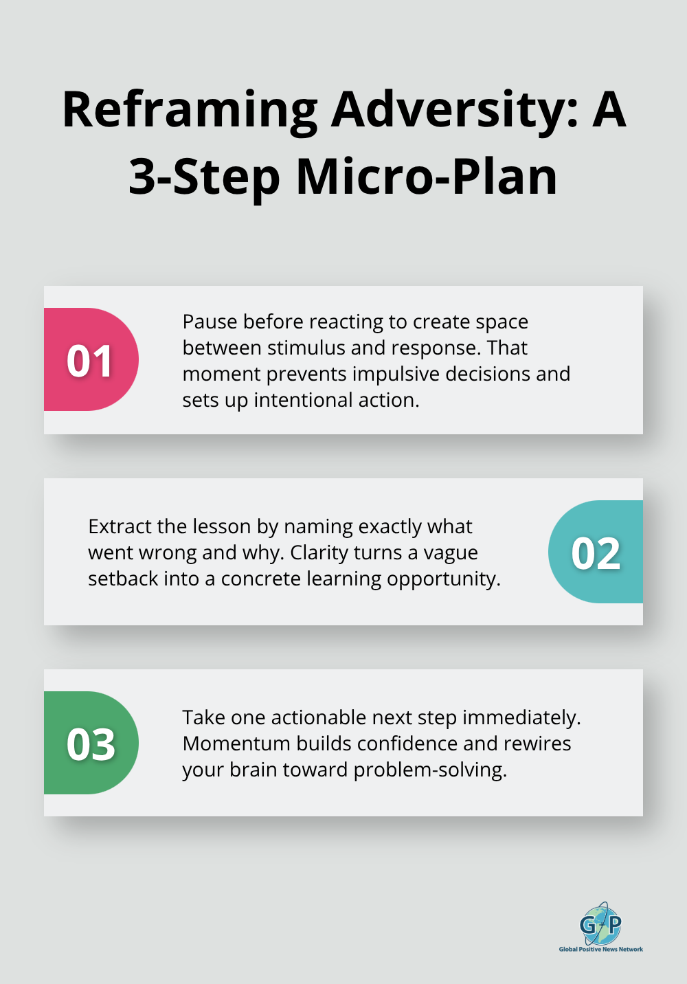 Three-step plan to pause, learn, and take one forward action after a setback. - deep positive quotes about life