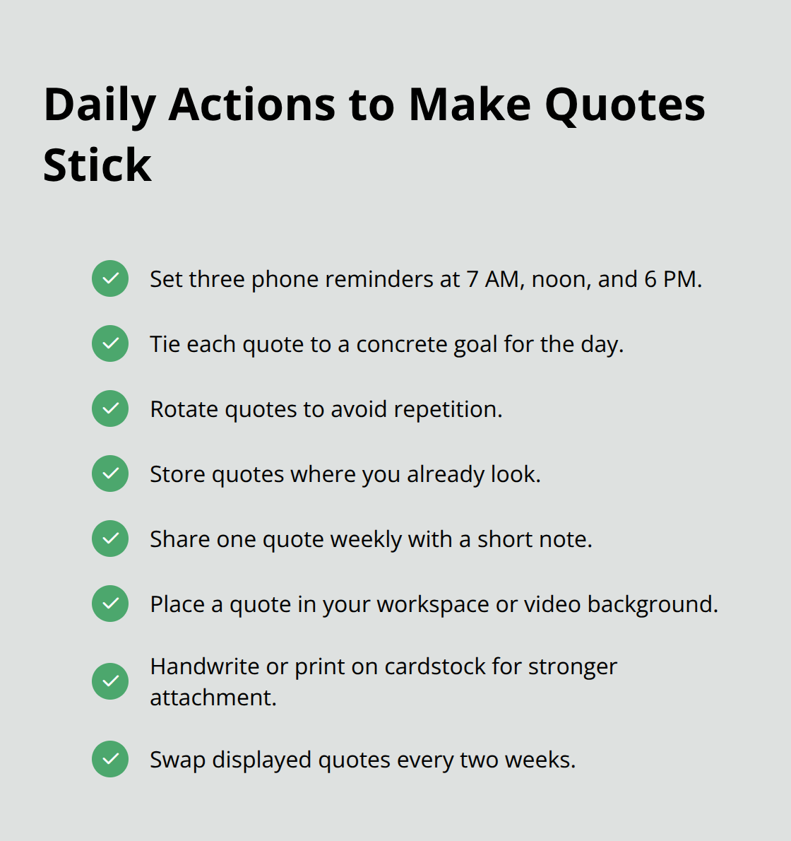 Checklist of simple actions to integrate quotes into your day - positivity happy day quotes