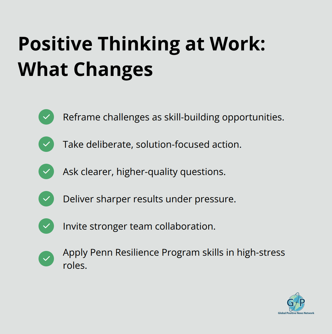 Checklist of workplace shifts driven by a positive mindset - positive thinking techniques for daily life