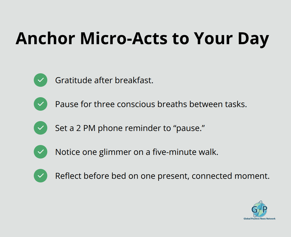 Checkmarked list of simple daily anchors for positivity habits. - tiny daily positivity