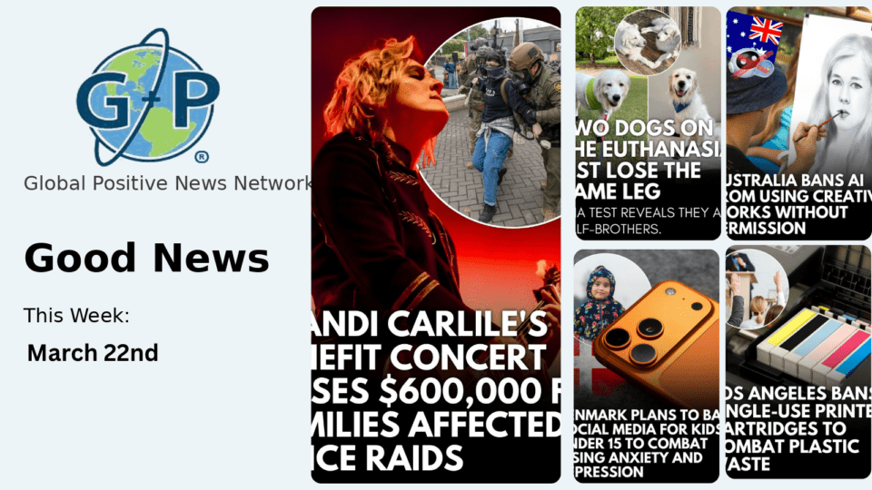 This week’s good news roundup. Brandi Carlile’s Minneapolis concert, Be Human: A Concert for Minneapolis, raised over $600,000 for families affected by ICE actions.