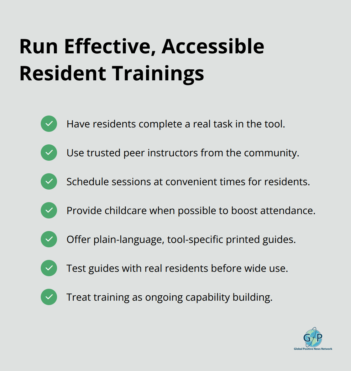 Checklist of best practices for community tech training sessions. - hopeful technology innovations