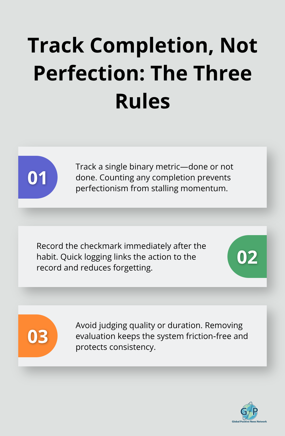 Three key guidelines explaining how to track habits simply and effectively. - positive mindset daily