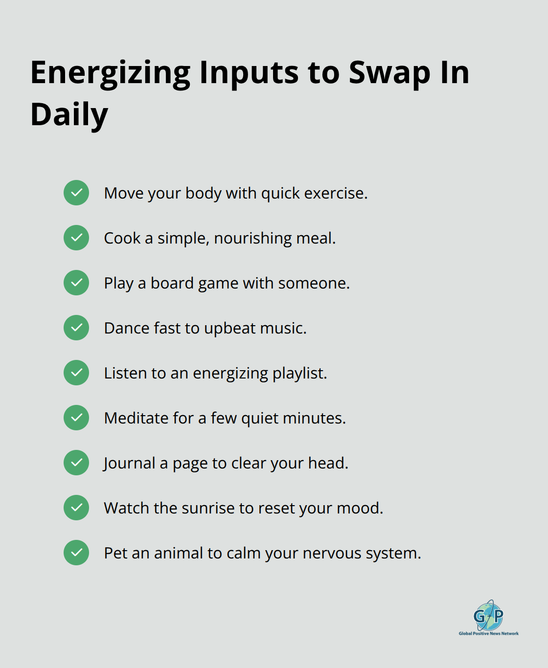 Checkmark list of energizing and soothing activities that support hope