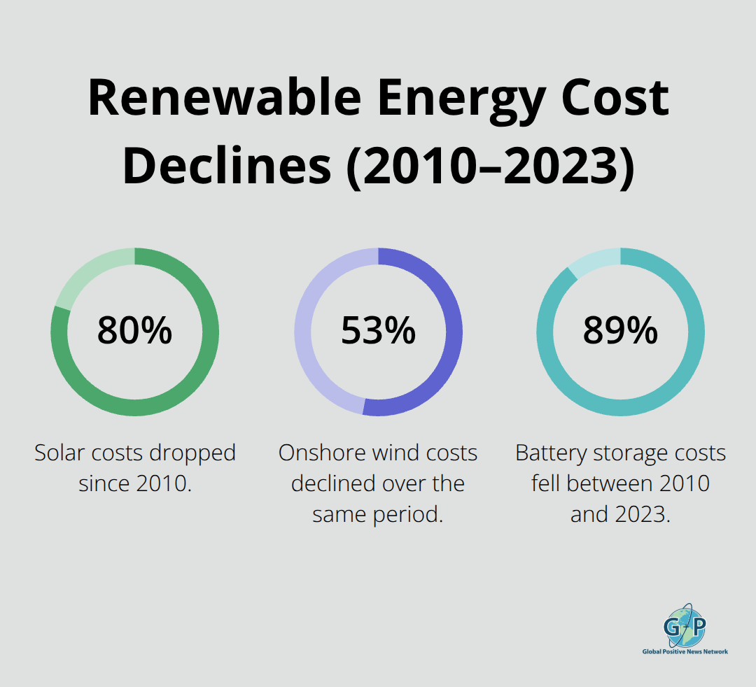 Percent declines in costs since 2010 for solar, onshore wind, and battery storage. - Economic hopeful innovations report