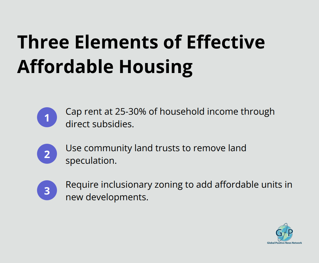 Compact list of the three core elements of affordable housing initiatives. - Hopeful innovations for cities