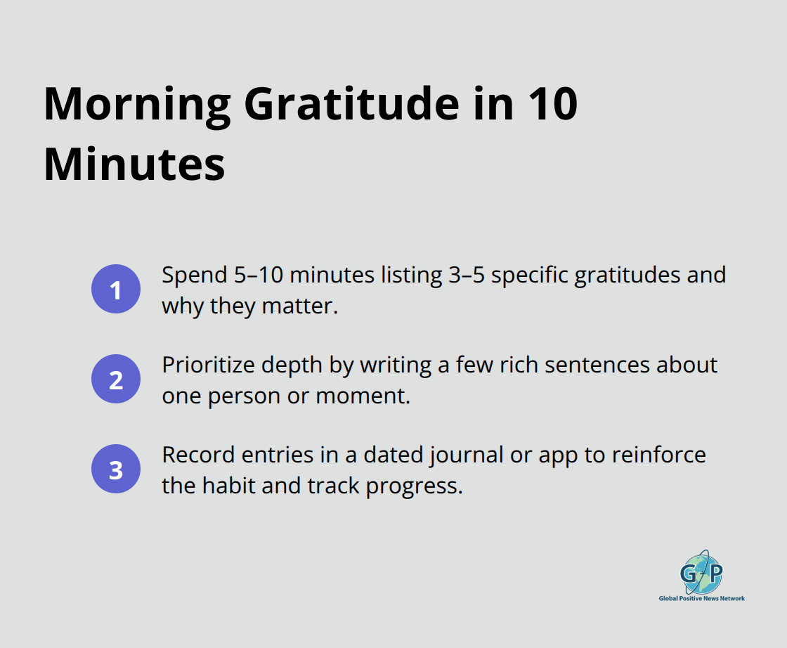 Compact checklist of the core morning gratitude actions to complete in about 10 minutes.