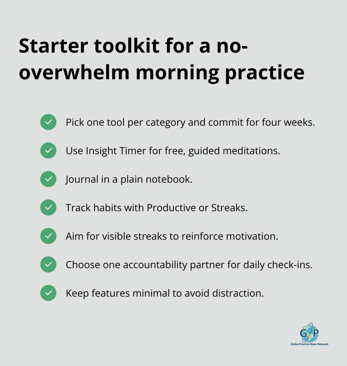Checklist of simple tools and choices to build a consistent morning routine