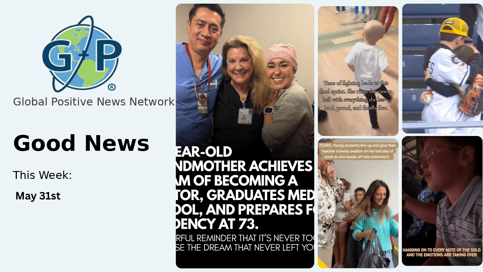 This week’s good news roundup. Global Positive News: 72-year-old-grandmother achieves dream of becoming a Doctor