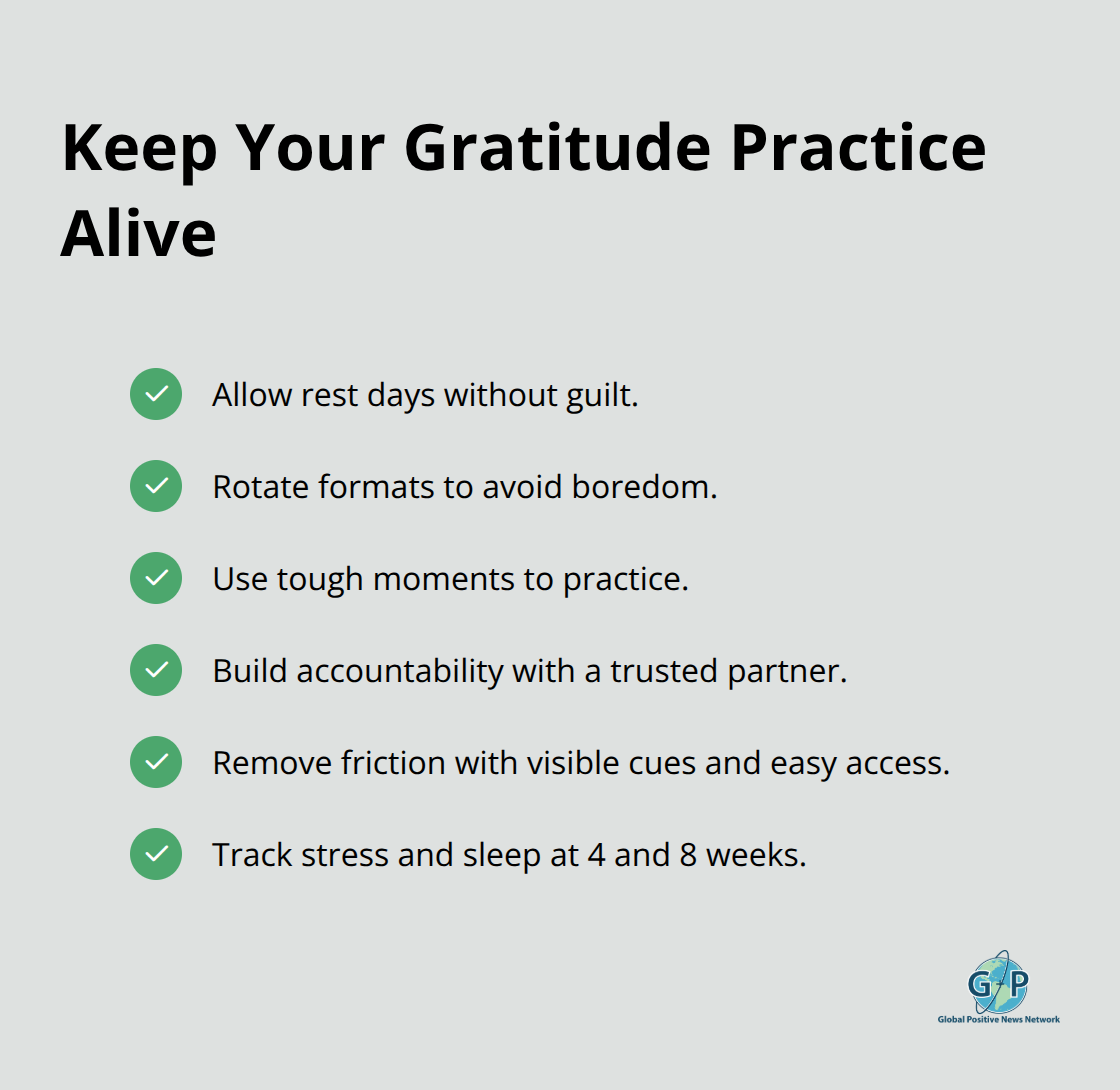 Checklist of strategies to maintain a sustainable gratitude habit.