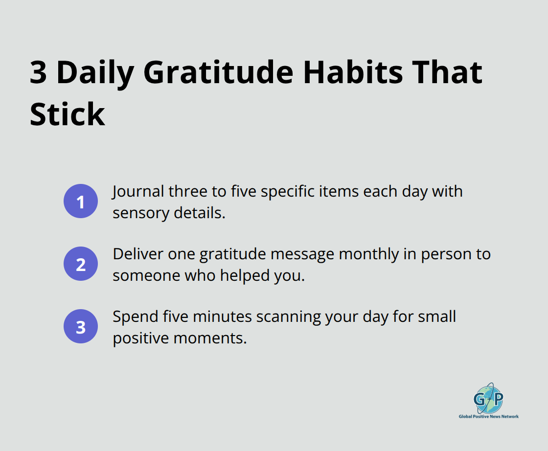 Compact list of three daily gratitude practices that build resilience