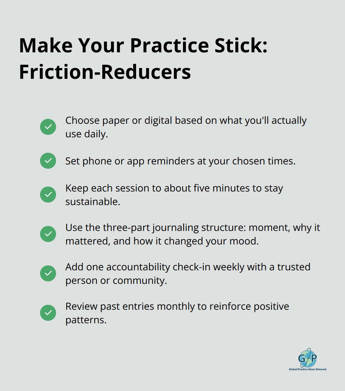 Checklist of simple choices that increase consistency for a gratitude routine. - gratitude daily routine