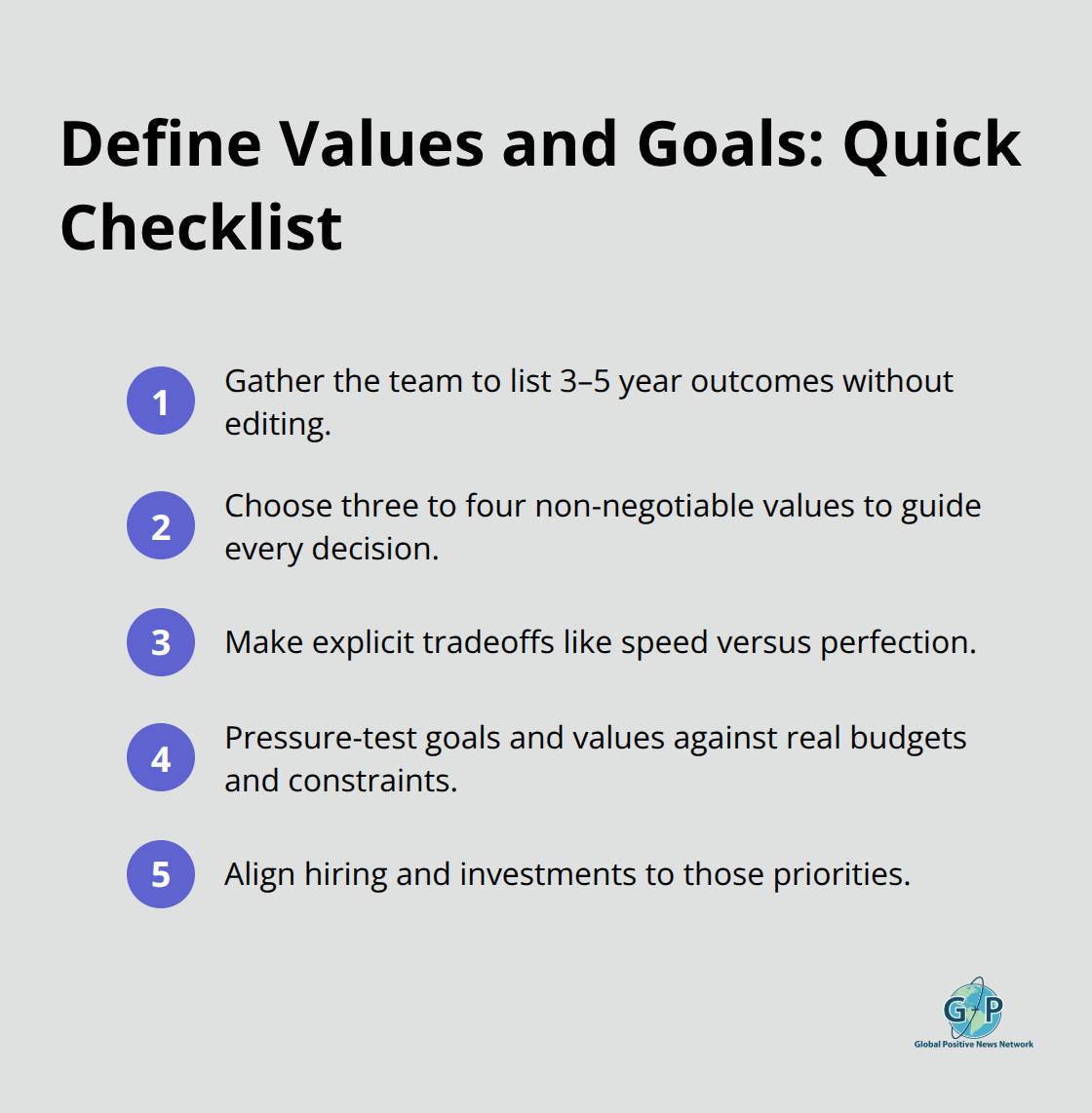 Compact checklist to define core values and long-term goals for a U.S.-based team - Collaborative hope