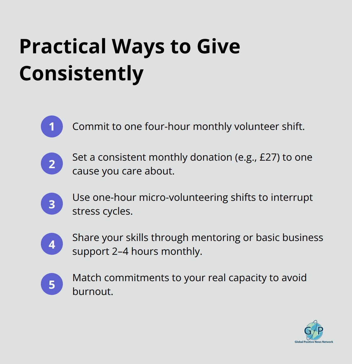 Compact list of practical, sustainable giving methods you can start now. - Generosity economics