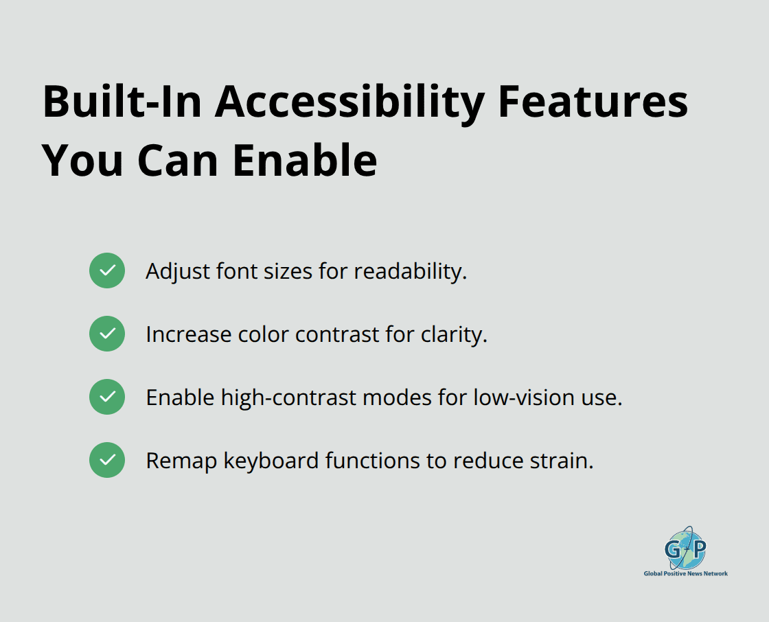 Checklist of built-in operating system accessibility features users can turn on quickly.