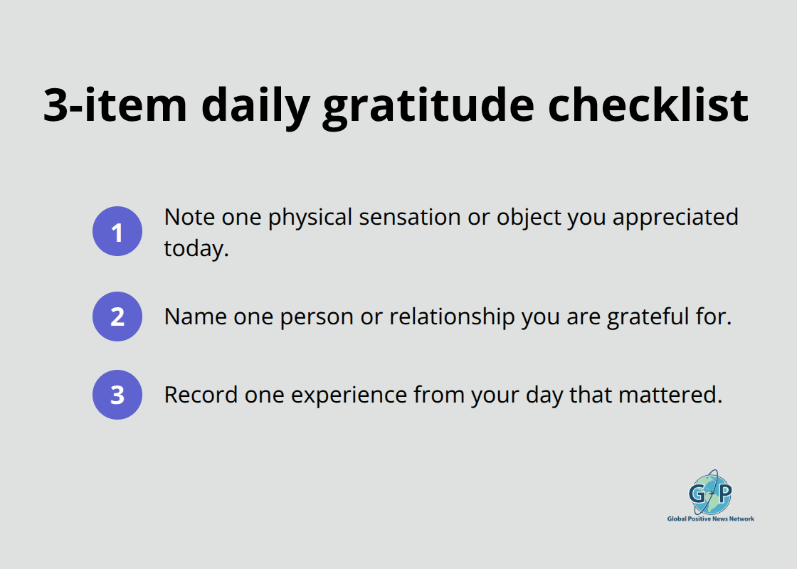 Quick checklist for three daily gratitude categories - Gratitude journaling ideas