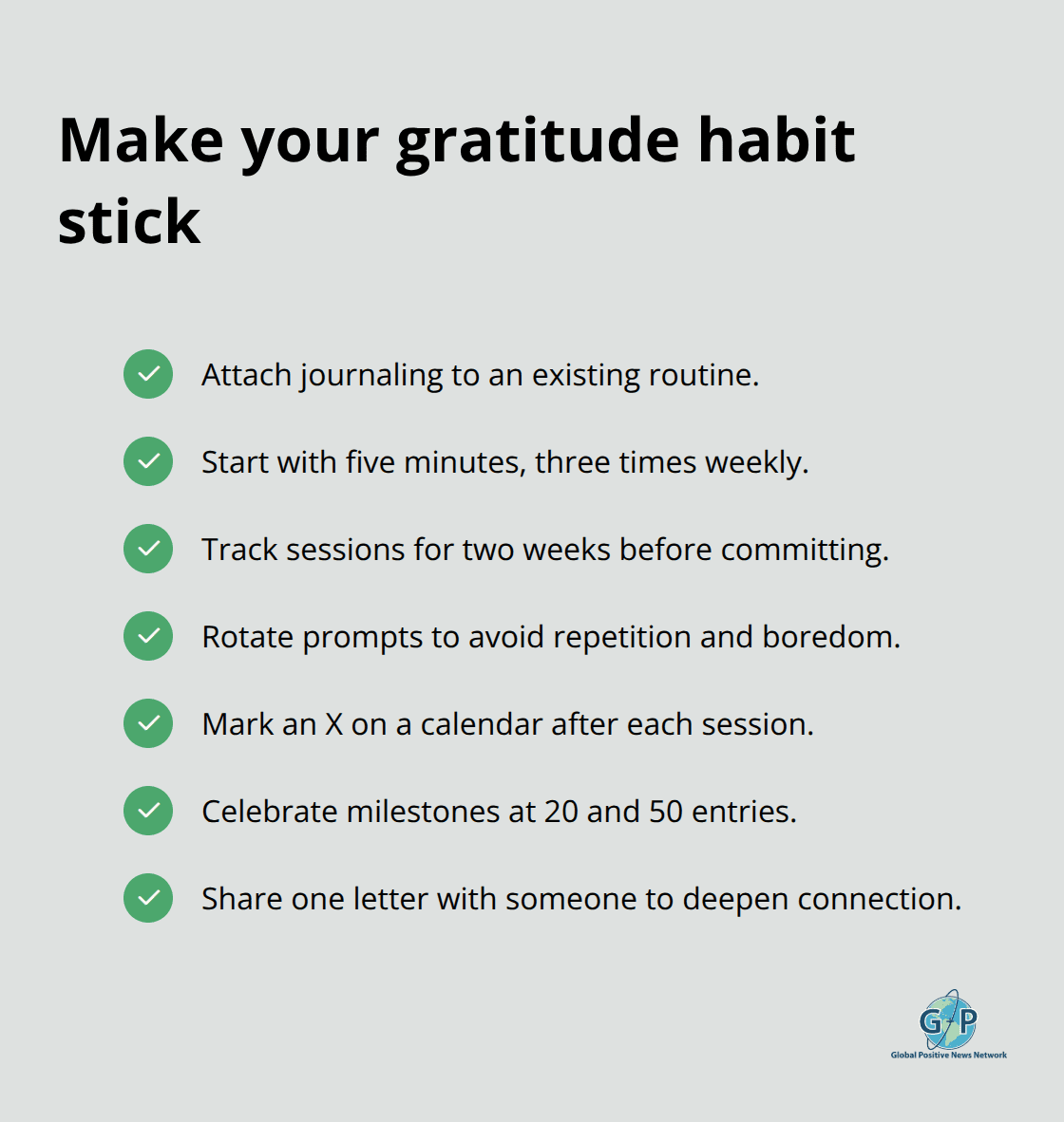 Checklist of habit-building tips for gratitude journaling