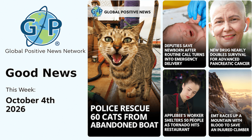 This week’s good news roundup. Global Positive News: Police rescue 60 cats from abandoned boat.